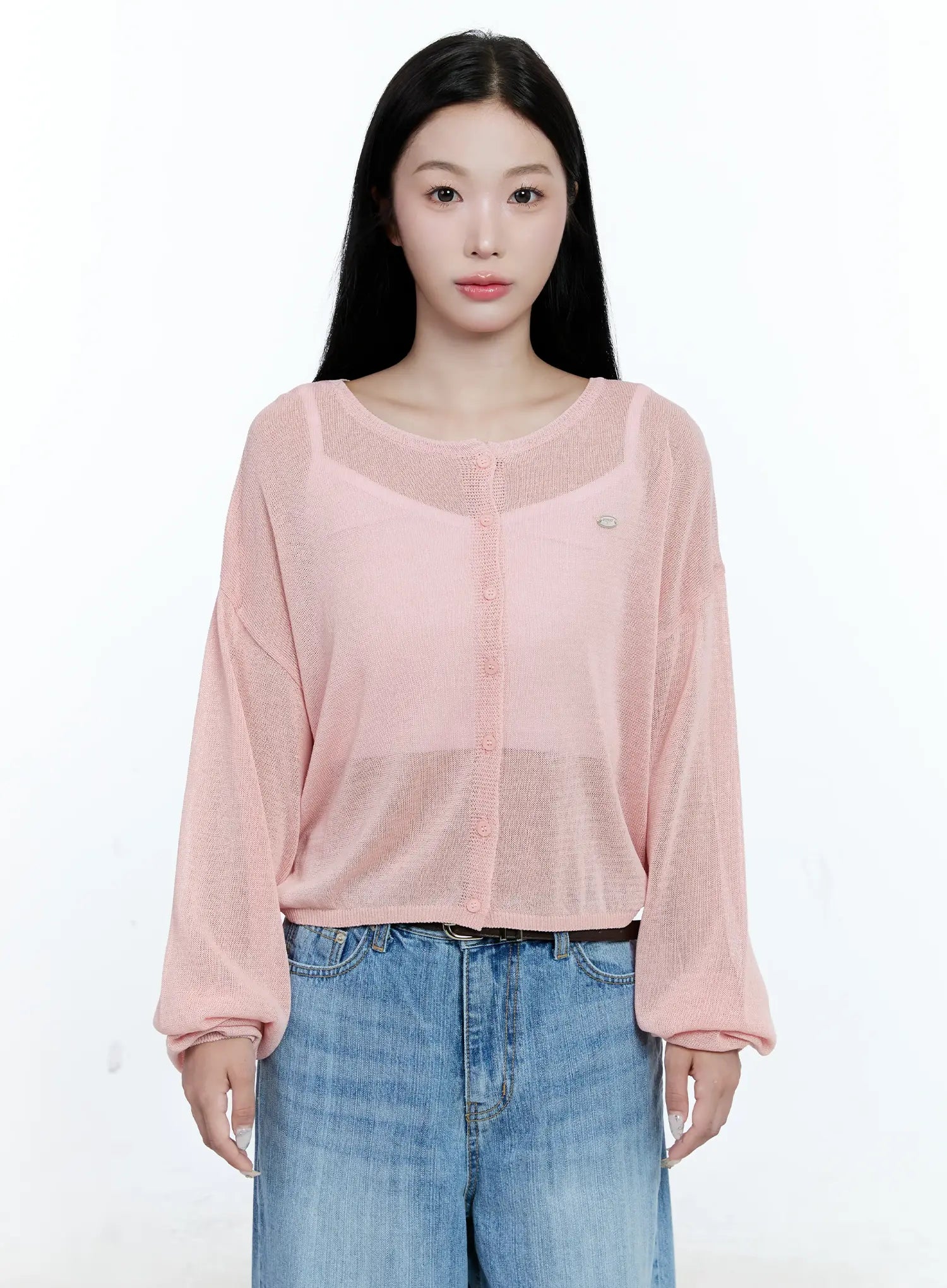 linen-relaxed-fit-cardigan-cg513 / Light Pink