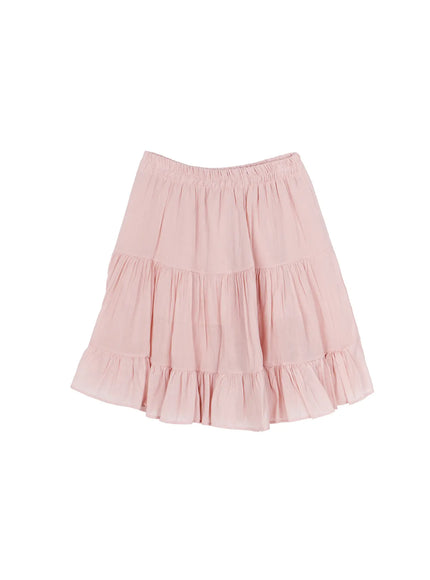 elastic-waist-tiered-midi-skirt-cy522 / Light pink