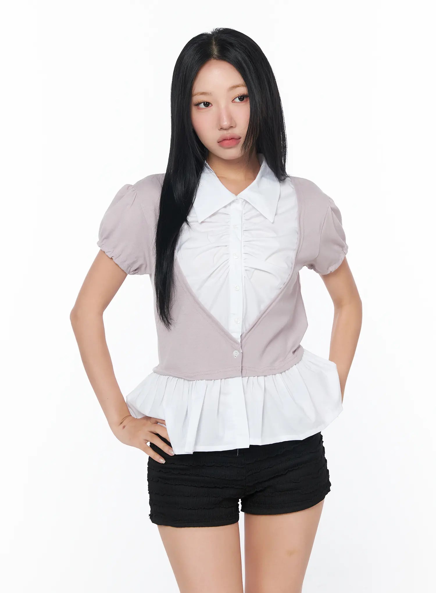 puff-frill-short-sleeve-blouse-cy513 / Light pink