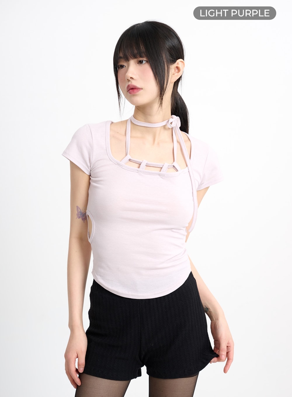 strap-cut-out-cropped-tee-cm415 / Light purple