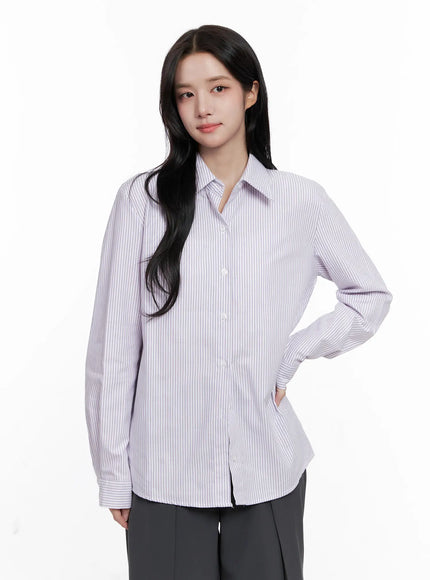 essential-striped-collared-blouse-co522 / Light purple