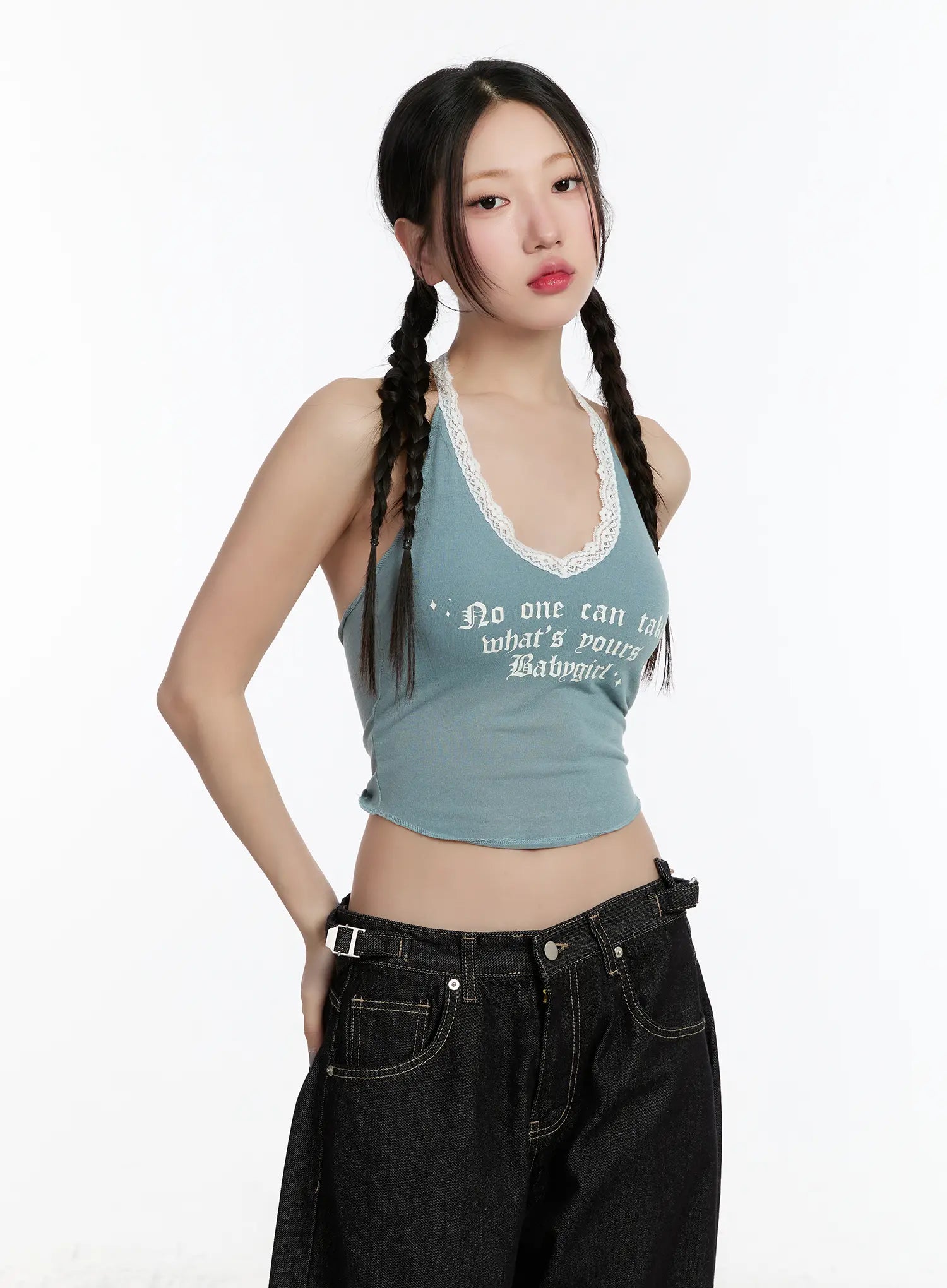 lace-trim-halter-crop-top-cm511 / Mint