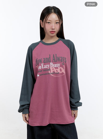 baggy-lettering-raglan-long-sleeve-cs406 / Pink