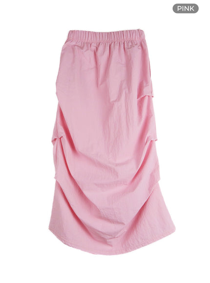 pintuck-nylon-maxi-skirt-of427 / Pink