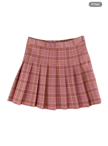 check-pleated-mini-skirt-om408 / Pink