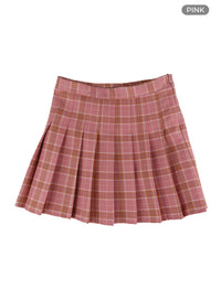 check-pleated-mini-skirt-om408 / Pink