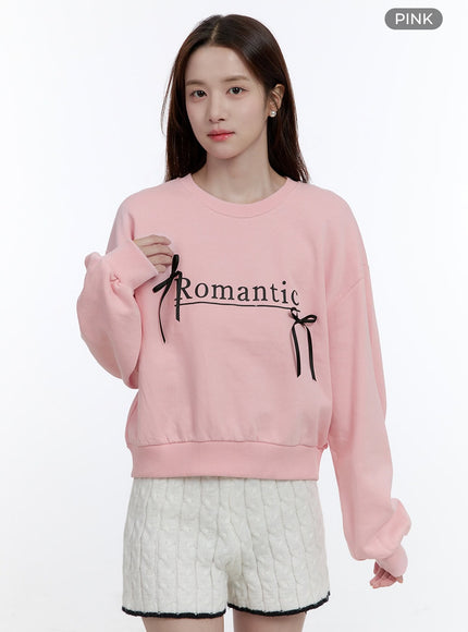 cozy-ribbon-lettering-sweatshirt-oo407 / Pink