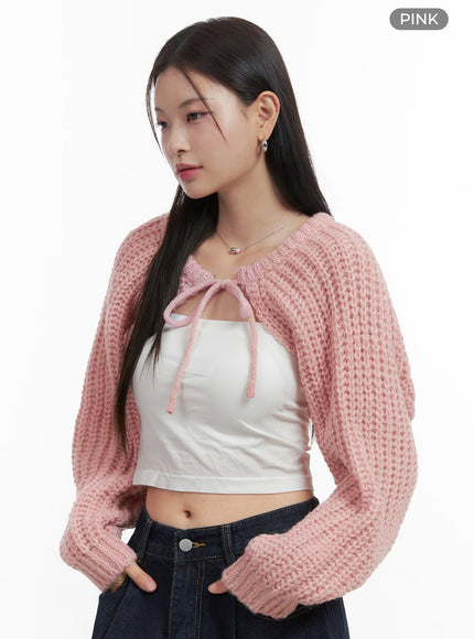 stringed-hollow-bolero-cardigan-oo416 / Pink