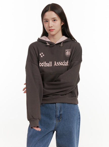 letter-print-long-sleeve-hoodie-on429 / Pink