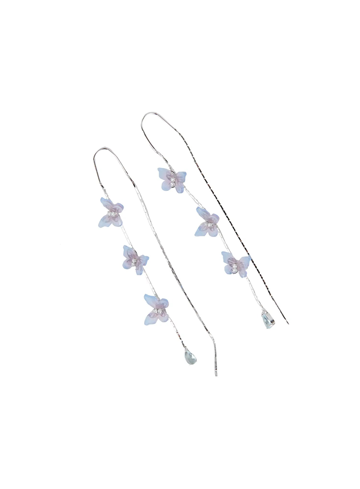 blue-butterfly-drop-threader-earrings-cc0608 / Purple