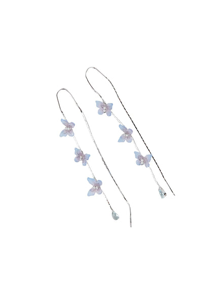 blue-butterfly-drop-threader-earrings-cc0608 / Purple