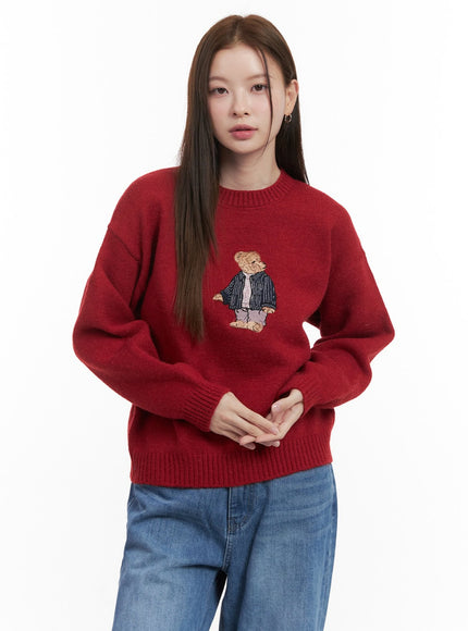 cozy-embroidered-sweater-od418 / Red