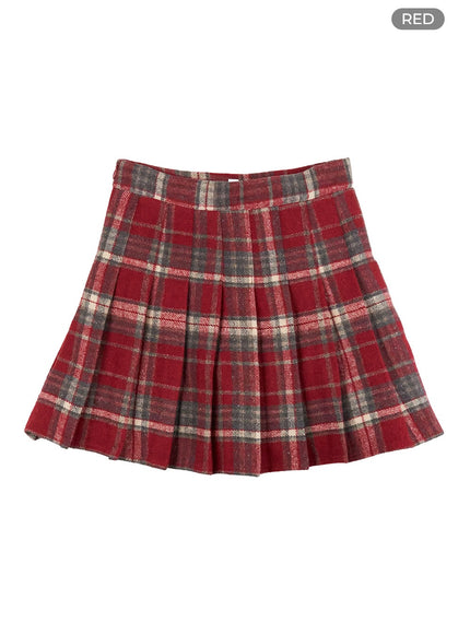 checkered-pleated-tennis-mini-skirt-oo416 / Red