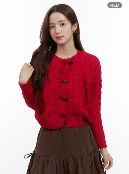 cozy-cable-buttoned-cardigan-oo421 / Red