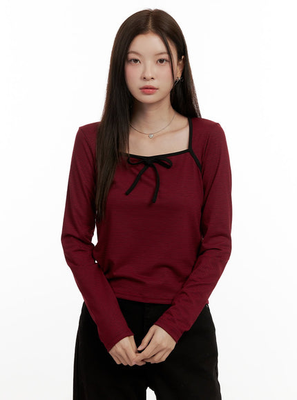 ribbon-stripe-square-neck-topon422 / Red