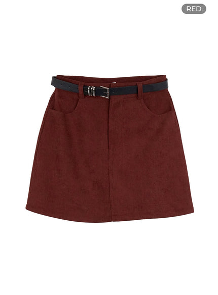 corduroy-belted-mini-skirt-oo416 / Red