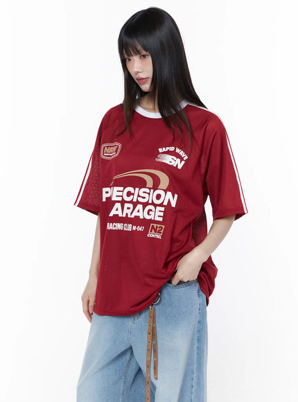 Oversized Sporty Graphic Tee CU519 in Red, size S/M
