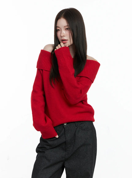 off-shoulder-knit-long-sleeve-top-co506 / Red