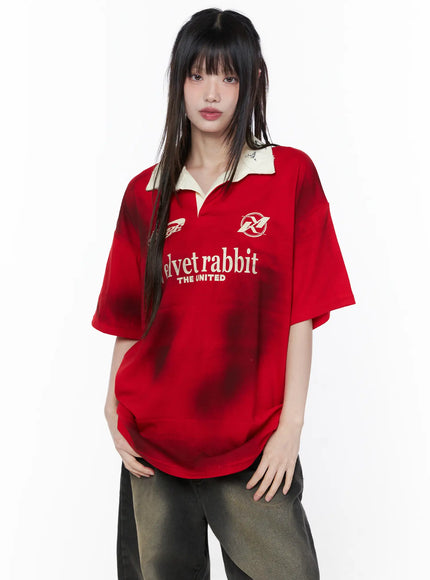 Oversized Collar Jersey CU519 in Red, size M/L
