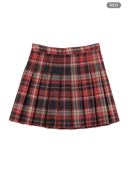 plaid-pleated-mini-skirt-ol401 / Red