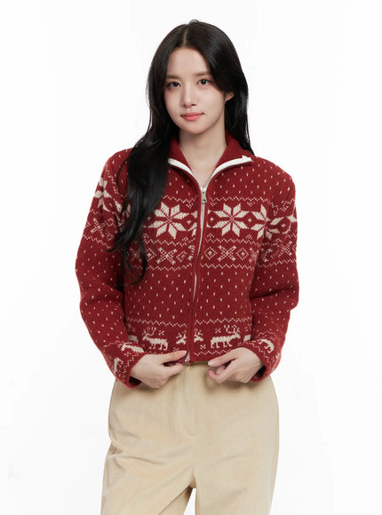 nordic-zip-up-knit-cardigan-co524 / Red