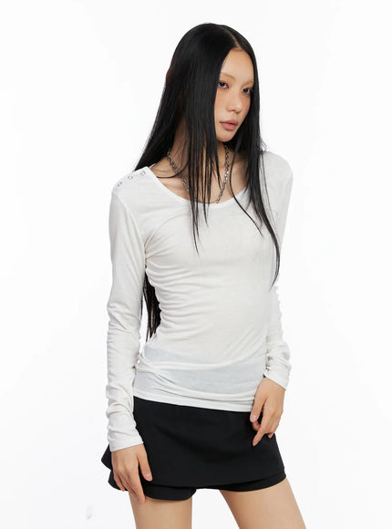 shoulder-snap-detail-long-sleeve-cs509 / White