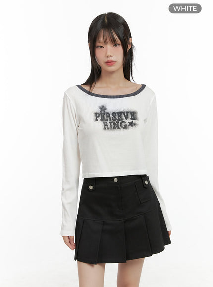 boat-neck-lettering-crop-top-cg427 / White