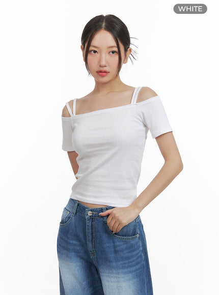 off-shoulder-short-sleeve-tee-cy423 / White