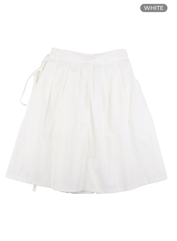 ribbon-strap-pleated-midi-skirt-oy413 / White