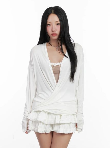 casual-v-neck-long-sleeve-top-cn528 / White