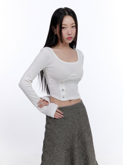 scoop-neck-long-sleeve-crop-top-cj509 / White