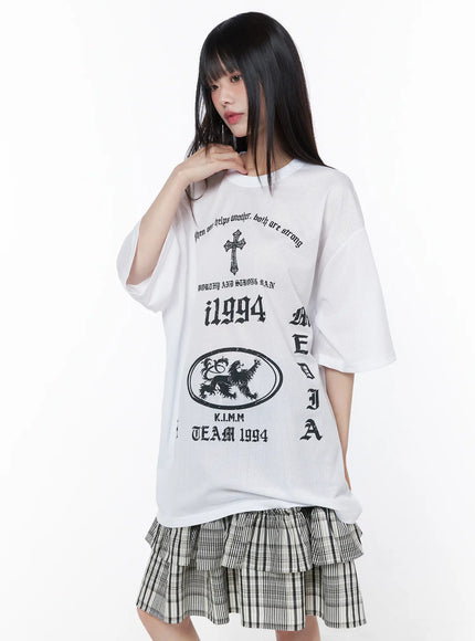Oversized Mesh Graphic Tee CU519 in White, size M/L