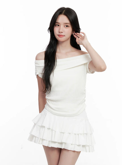 off-shoulder-ribbed-tee-cl515 / White