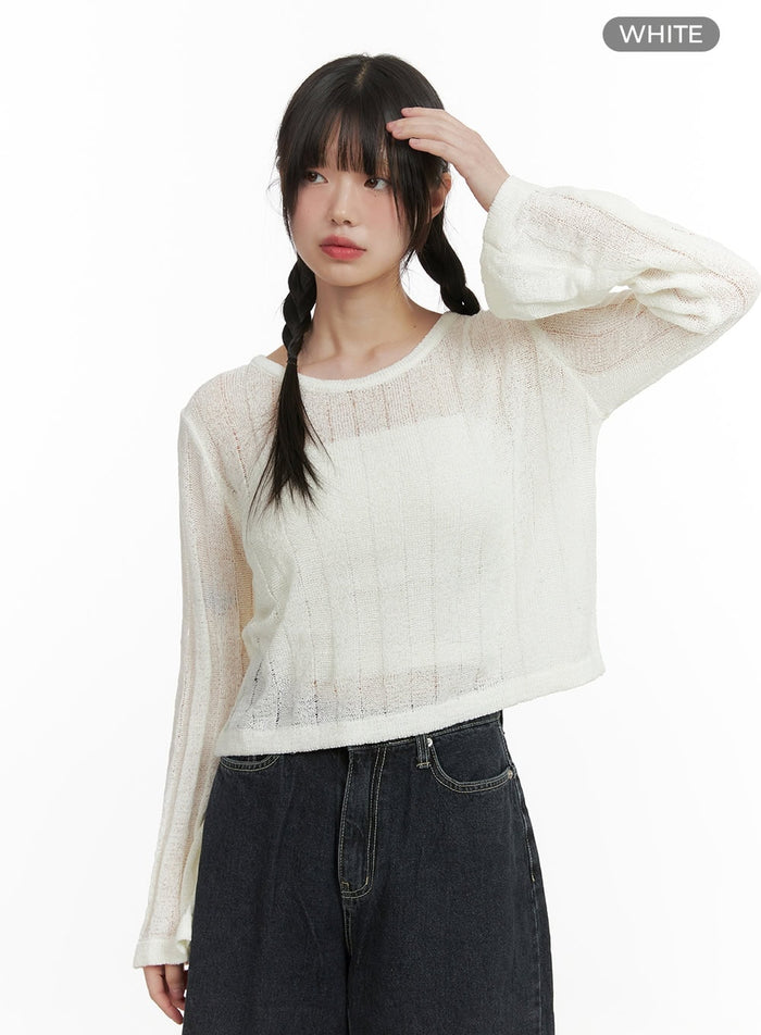 sheer-crop-sweater-cy414 / White