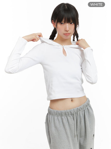 buttoned-hoodie-crop-top-cg419 / White