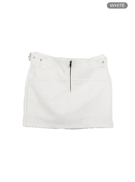 belted-zip-mini-skirt-cs403 / White