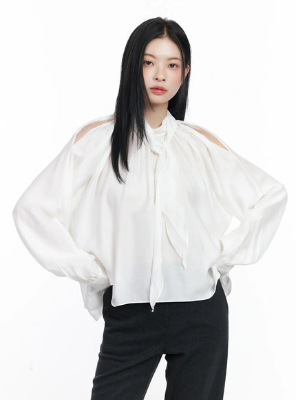 chic-open-shoulder-scarf-blouse-cj519 / White