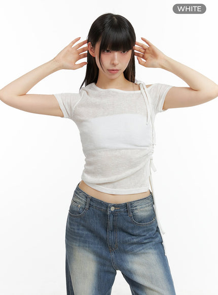 shirred-unbalanced-crop-top-cl422 / White