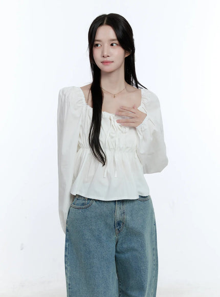 puff-sleeve-shirred-blouse-cg512 / White