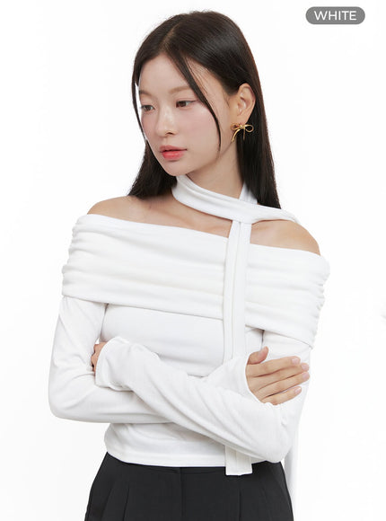 off-shoulder-crop-top-with-scarf-og416 / White