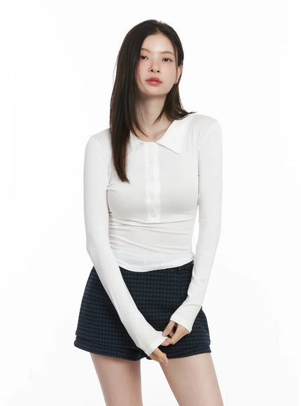 ribbed-long-sleeve-collared-shirt-cj507 / White