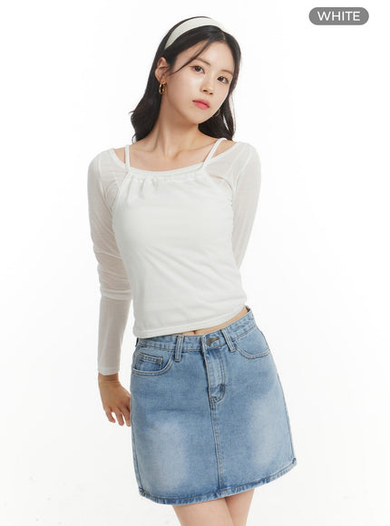 shirred-neck-long-sleeve-top-om405 / White