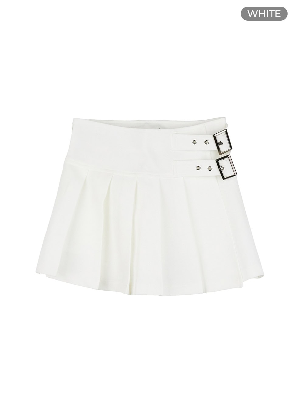 buckle-pleated-mini-skirt-ol402 / White