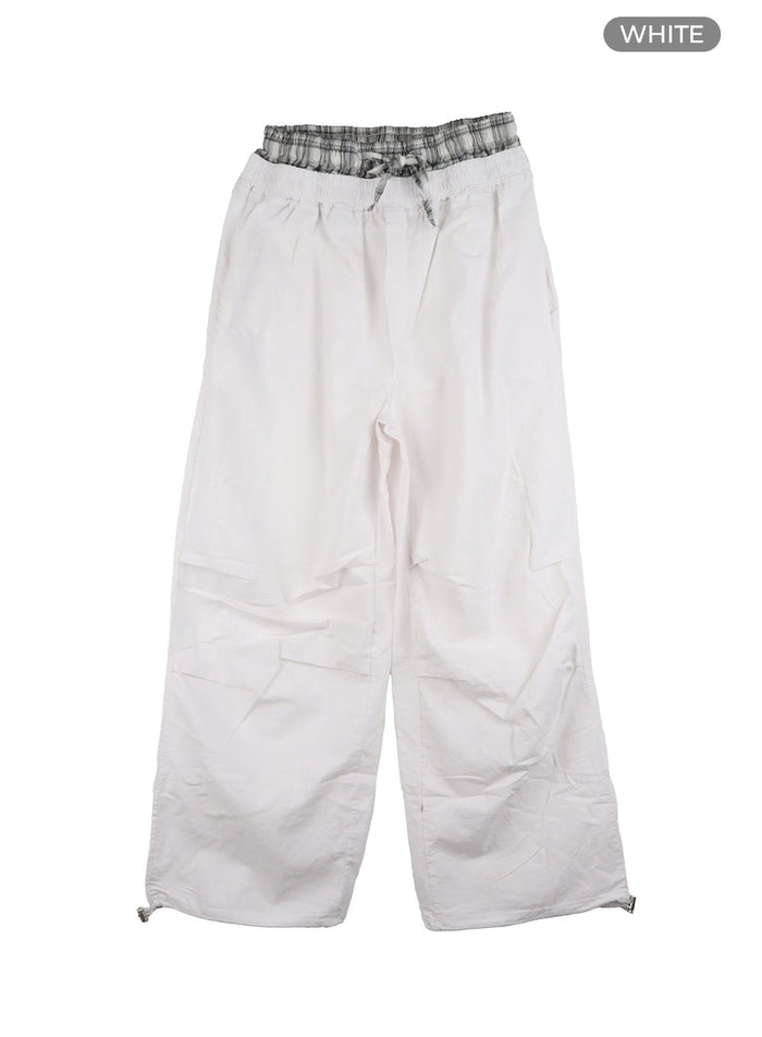 checked-shorts-layered-wide-leg-trousers-cy416 / White