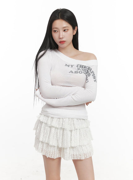 one-shoulder-long-sleeve-crop-top-cj516 / White