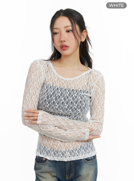 round-neck-sheer-lace-top-cm426 / White