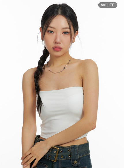 solid-strapless-crop-top-cf426 / White