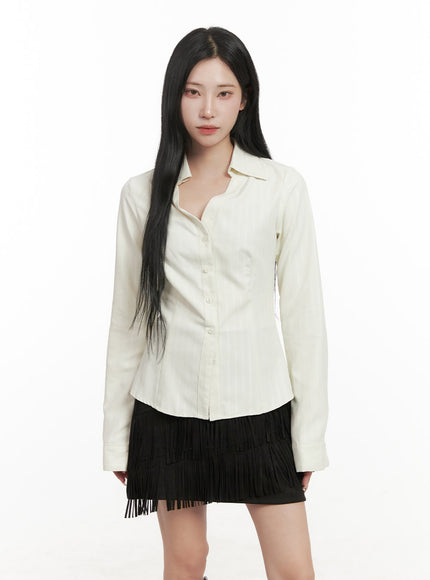 striped-collared-buttoned-blouse-cd409 / White