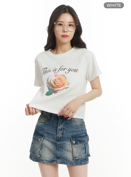 flower-graphic-crop-tee-of427 / White