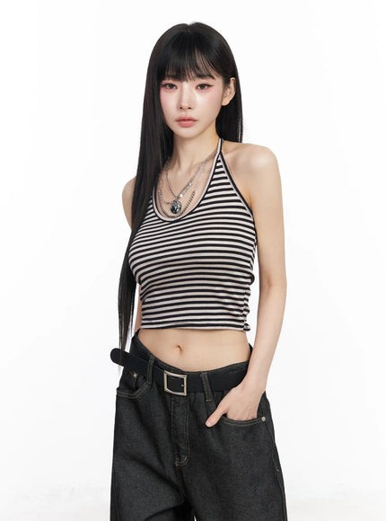 striped-halter-crop-top-cf519 / White